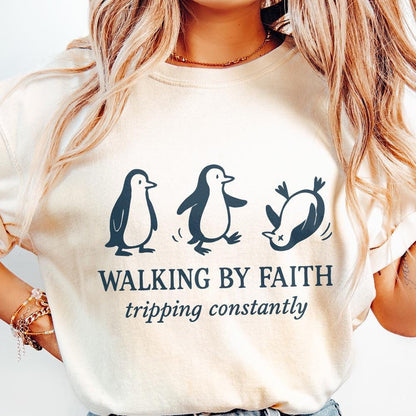 Walking By Faith PNG, Tripping Constantly Penguin Shirt - 300 DPI Design