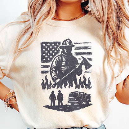 Firefighter PNG, American Flag Fireman - 300 DPI Design for T-Shirt