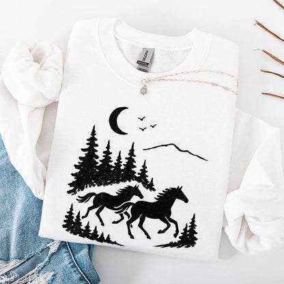 Wild Horses PNG, Forest Landscape Digital Download - 300 DPI Design for