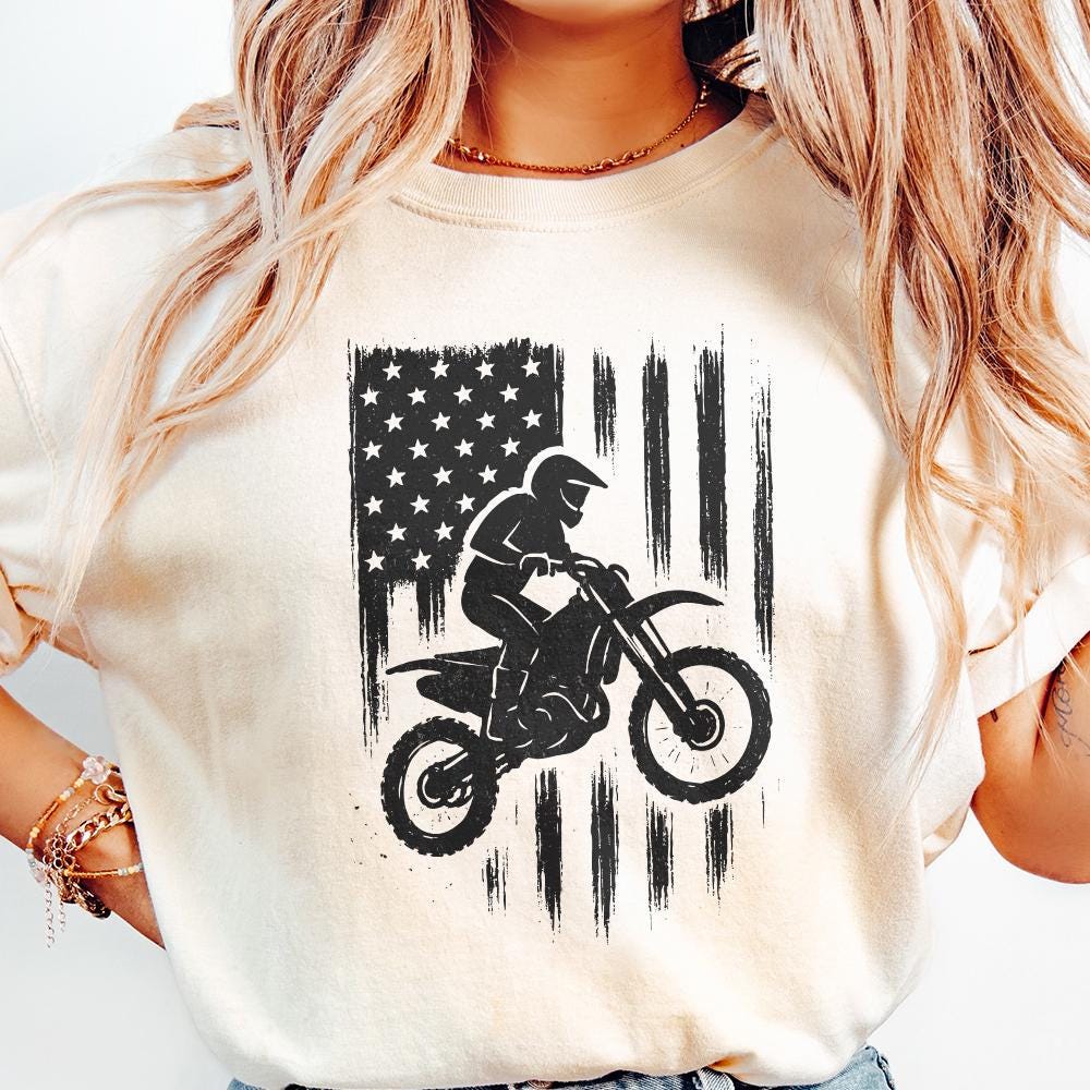 Motocross PNG, American Flag Dirt Bike Art - 300 DPI Design for T-Shirt