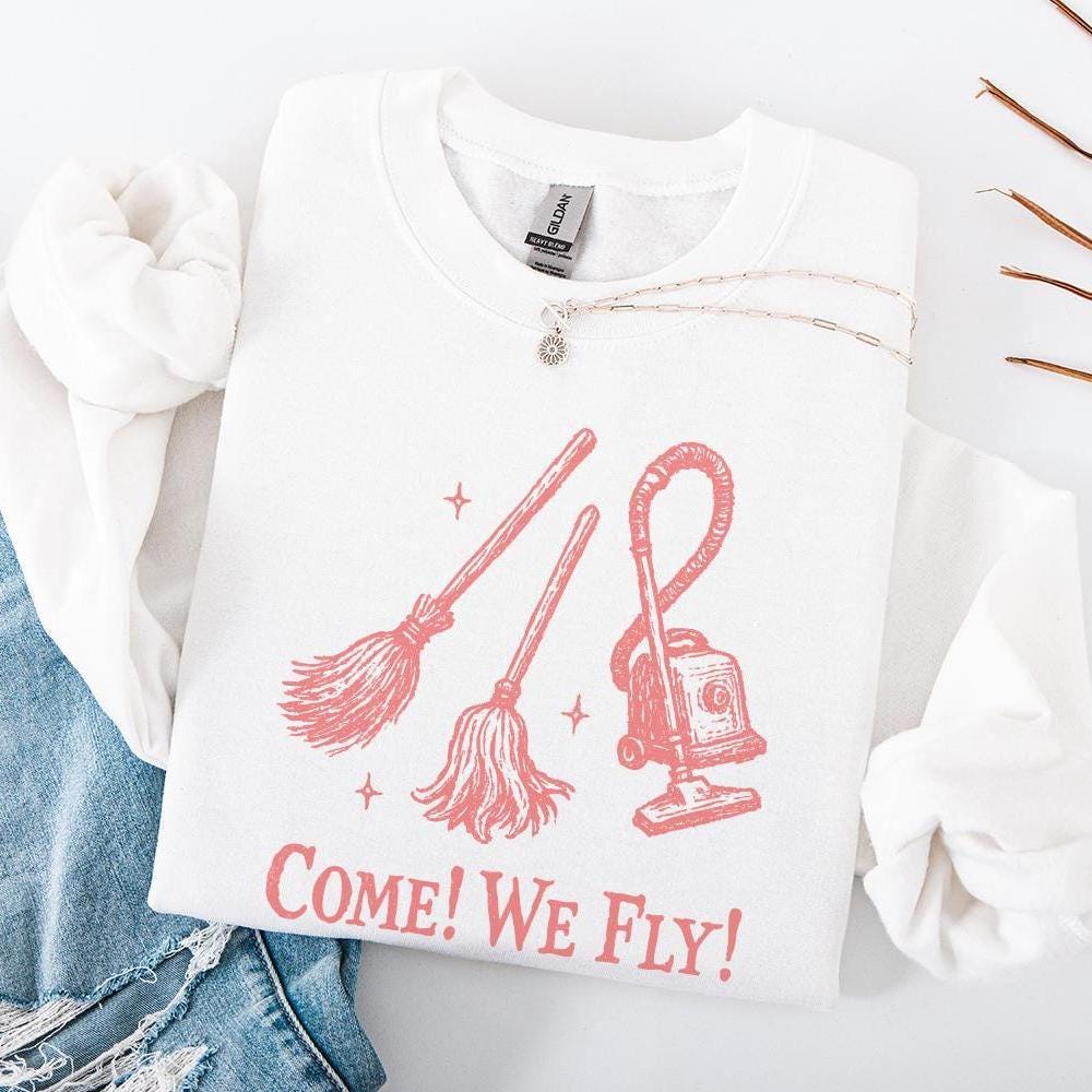 Come! We Fly PNG, Witch Broom and Vacuum Funny Halloween Shirt PNG