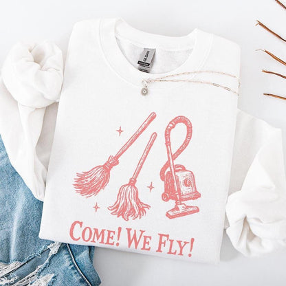Come! We Fly PNG, Witch Broom and Vacuum Funny Halloween Shirt PNG