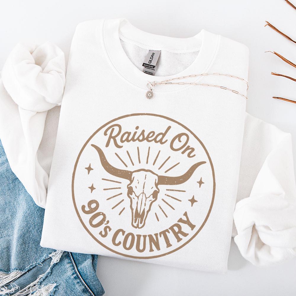 Raised On 90's Country PNG, Western Skull PNG - 300 DPI Design for T-Shirt