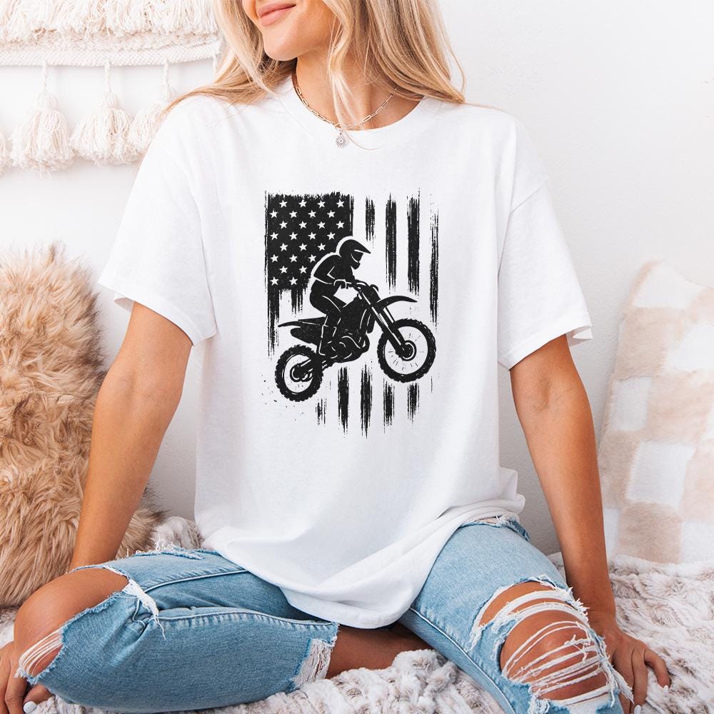 Motocross PNG, American Flag Dirt Bike Art - 300 DPI Design for T-Shirt