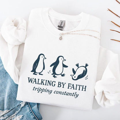 Walking By Faith PNG, Tripping Constantly Penguin Shirt - 300 DPI Design