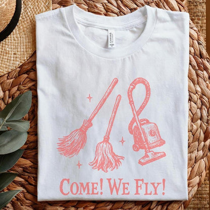 Come! We Fly PNG, Witch Broom and Vacuum Funny Halloween Shirt PNG