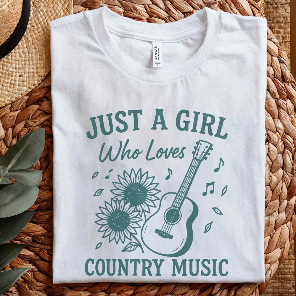 Just A Girl Who Loves Country Music PNG, Sunflower Guitar Digital Art -