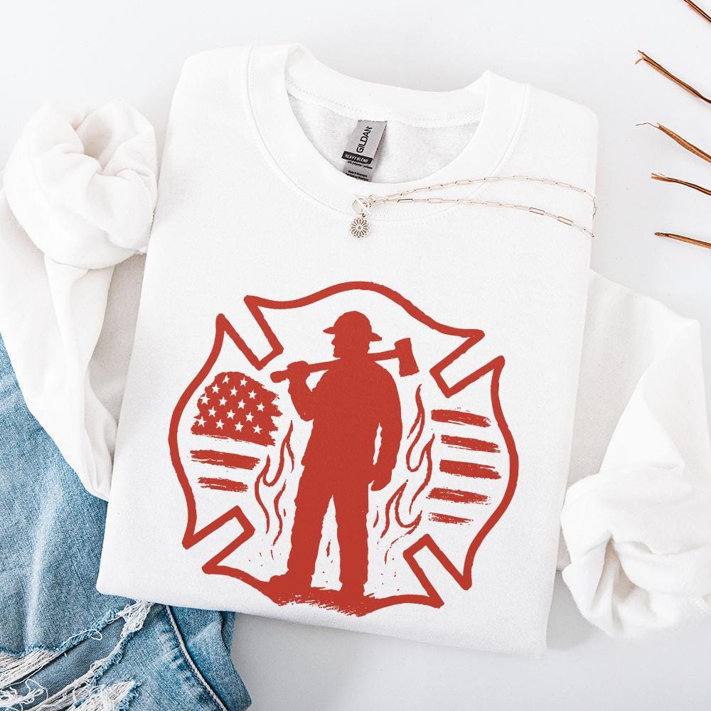 Firefighter Silhouette PNG, American Flag Maltese Cross - 300 DPI Design