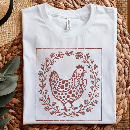 Rustic Chicken PNG, Farmhouse Hen with Bow PNG - 300 DPI Design for T-Shirt