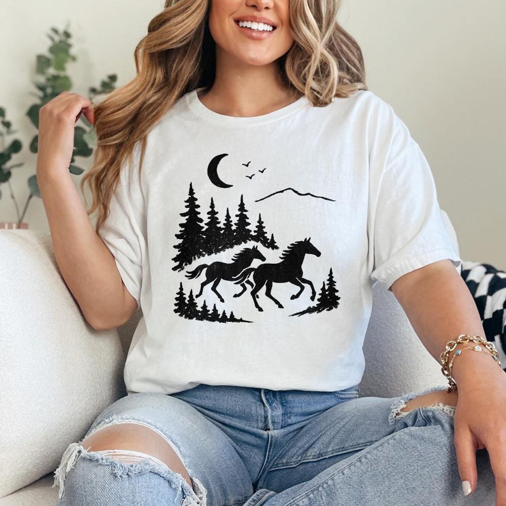 Wild Horses PNG, Forest Landscape Digital Download - 300 DPI Design for