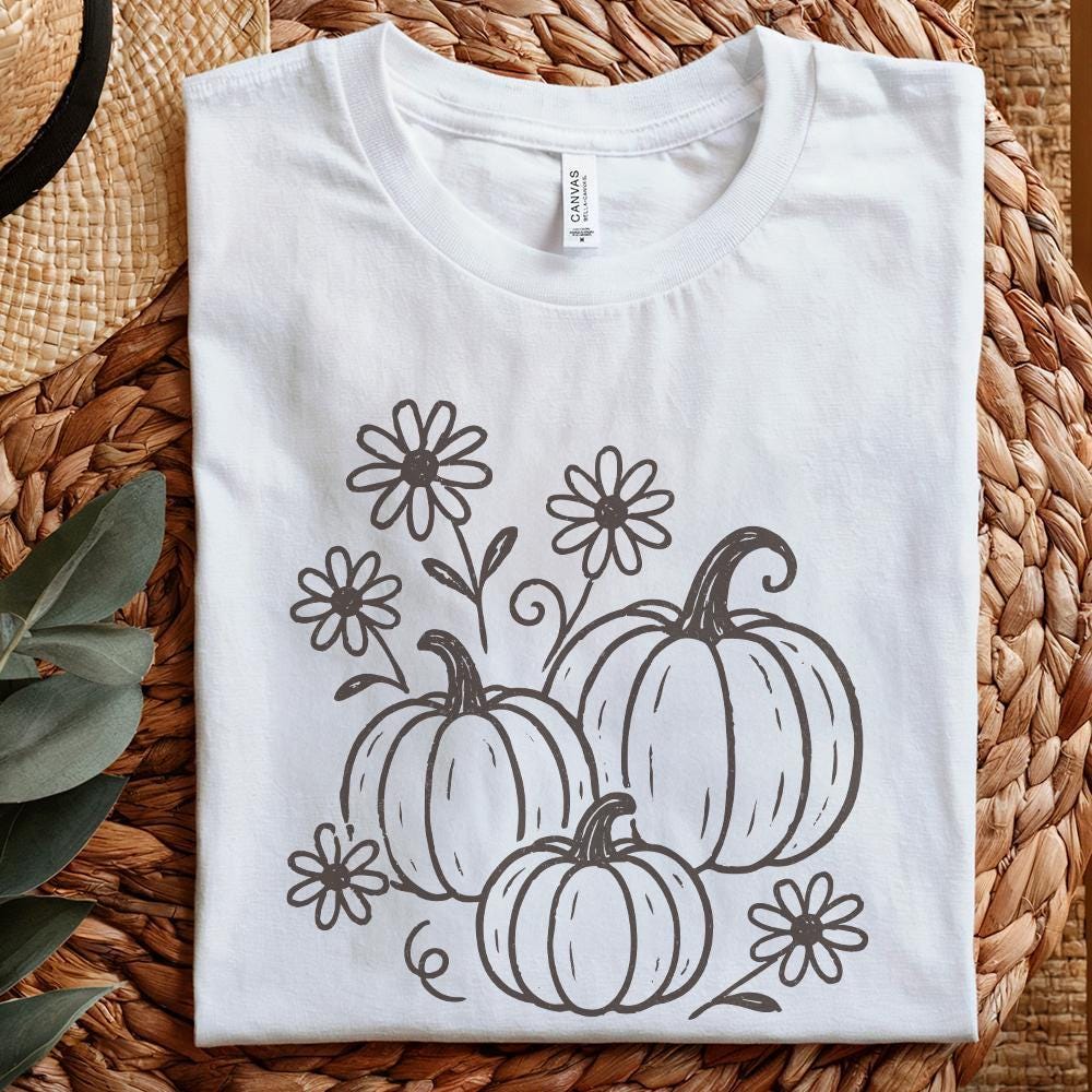 Pumpkin And Daisy PNG, Fall Flowers Digital Download - 300 DPI Design for