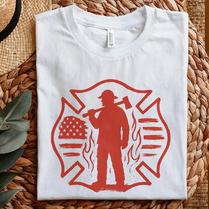 Firefighter Silhouette PNG, American Flag Maltese Cross - 300 DPI Design