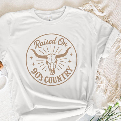 Raised On 90's Country PNG, Western Skull PNG - 300 DPI Design for T-Shirt