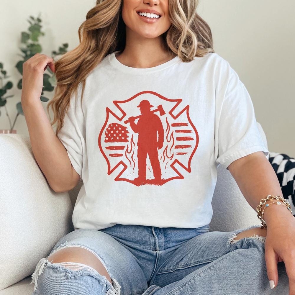 Firefighter Silhouette PNG, American Flag Maltese Cross - 300 DPI Design