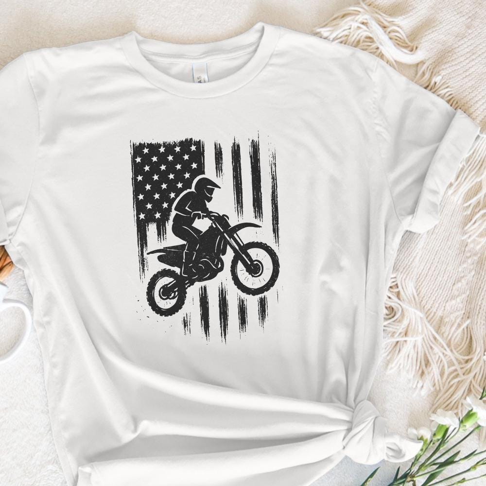 Motocross PNG, American Flag Dirt Bike Art - 300 DPI Design for T-Shirt