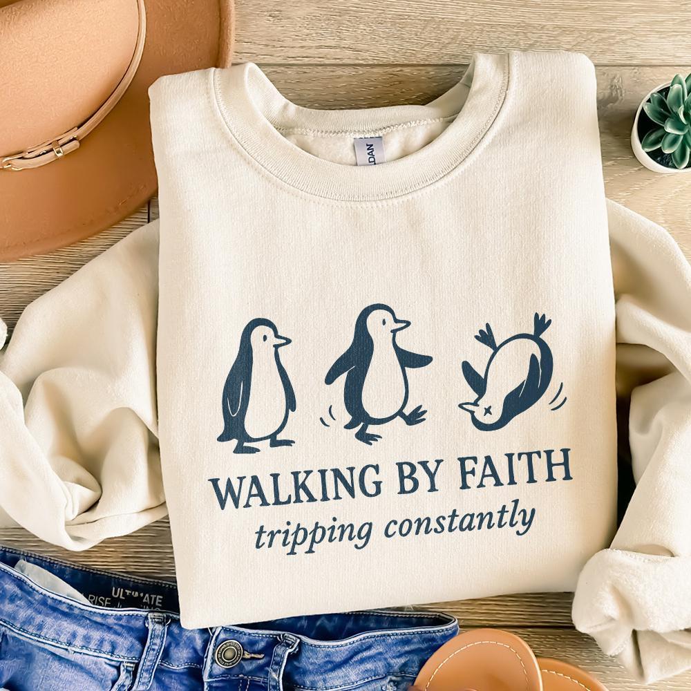 Walking By Faith PNG, Tripping Constantly Penguin Shirt - 300 DPI Design