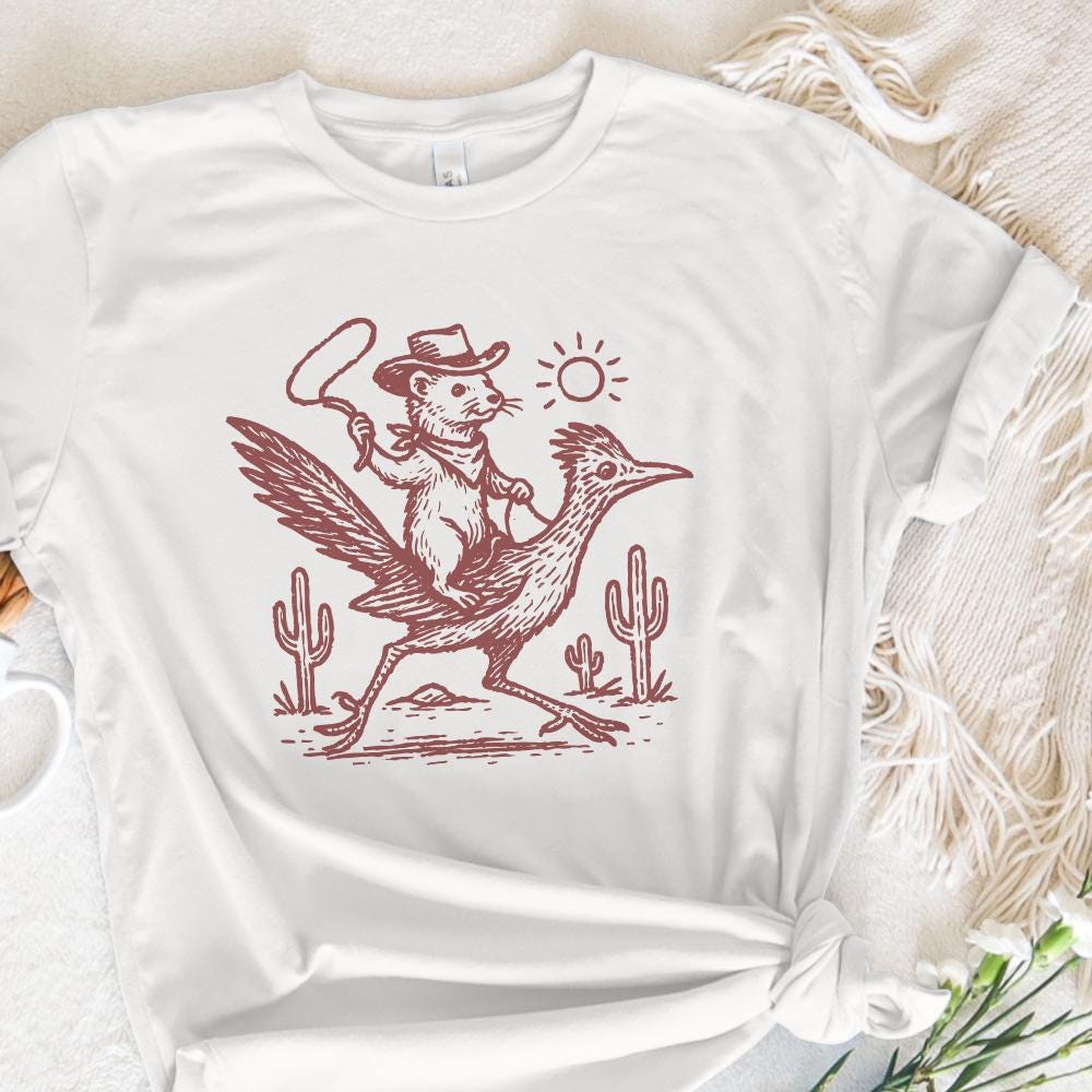 Cowboy Ferret on Roadrunner PNG, Wild West Animal Art Digital Download -