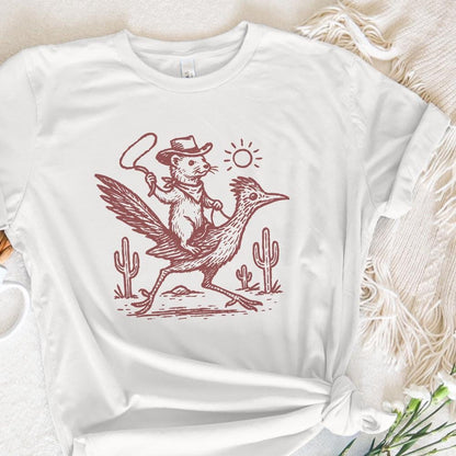 Cowboy Ferret on Roadrunner PNG, Wild West Animal Art Digital Download -