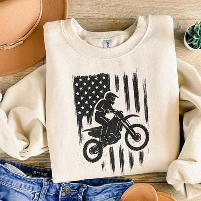 Motocross PNG, American Flag Dirt Bike Art - 300 DPI Design for T-Shirt