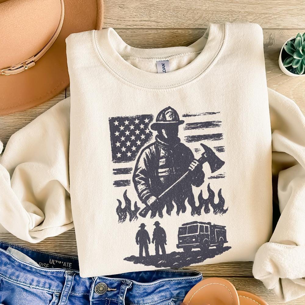 Firefighter PNG, American Flag Fireman - 300 DPI Design for T-Shirt