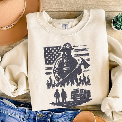 Firefighter PNG, American Flag Fireman - 300 DPI Design for T-Shirt