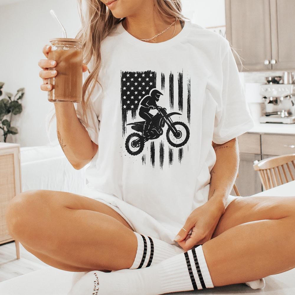 Motocross PNG, American Flag Dirt Bike Art - 300 DPI Design for T-Shirt