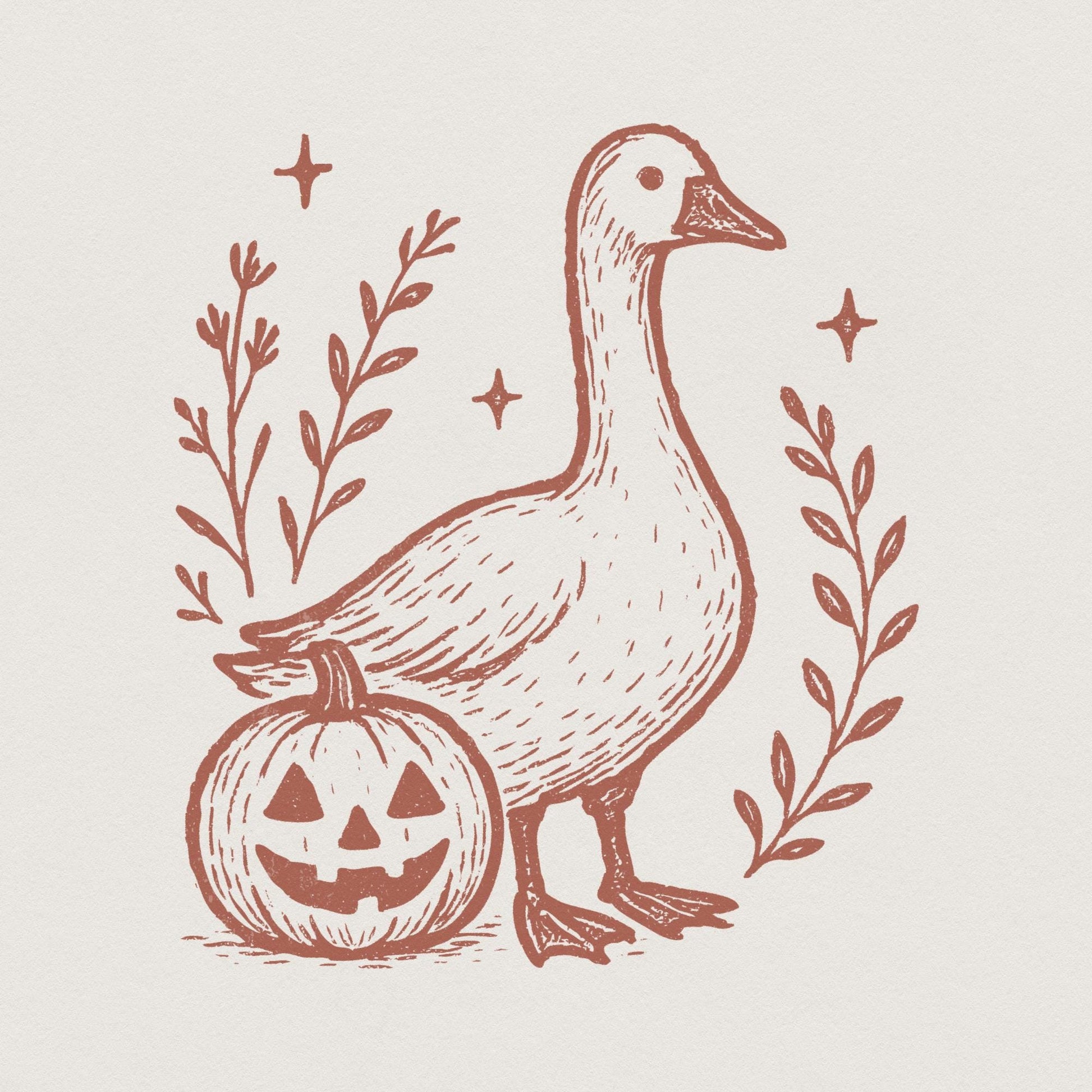 Goose And Pumpkin PNG, Halloween Digital Download - 300 DPI Design for