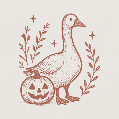 Goose And Pumpkin PNG, Halloween Digital Download - 300 DPI Design for
