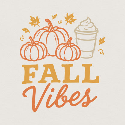 Fall Vibes PNG, Autumn Pumpkin Latte Art - 300 DPI Design for T-Shirt