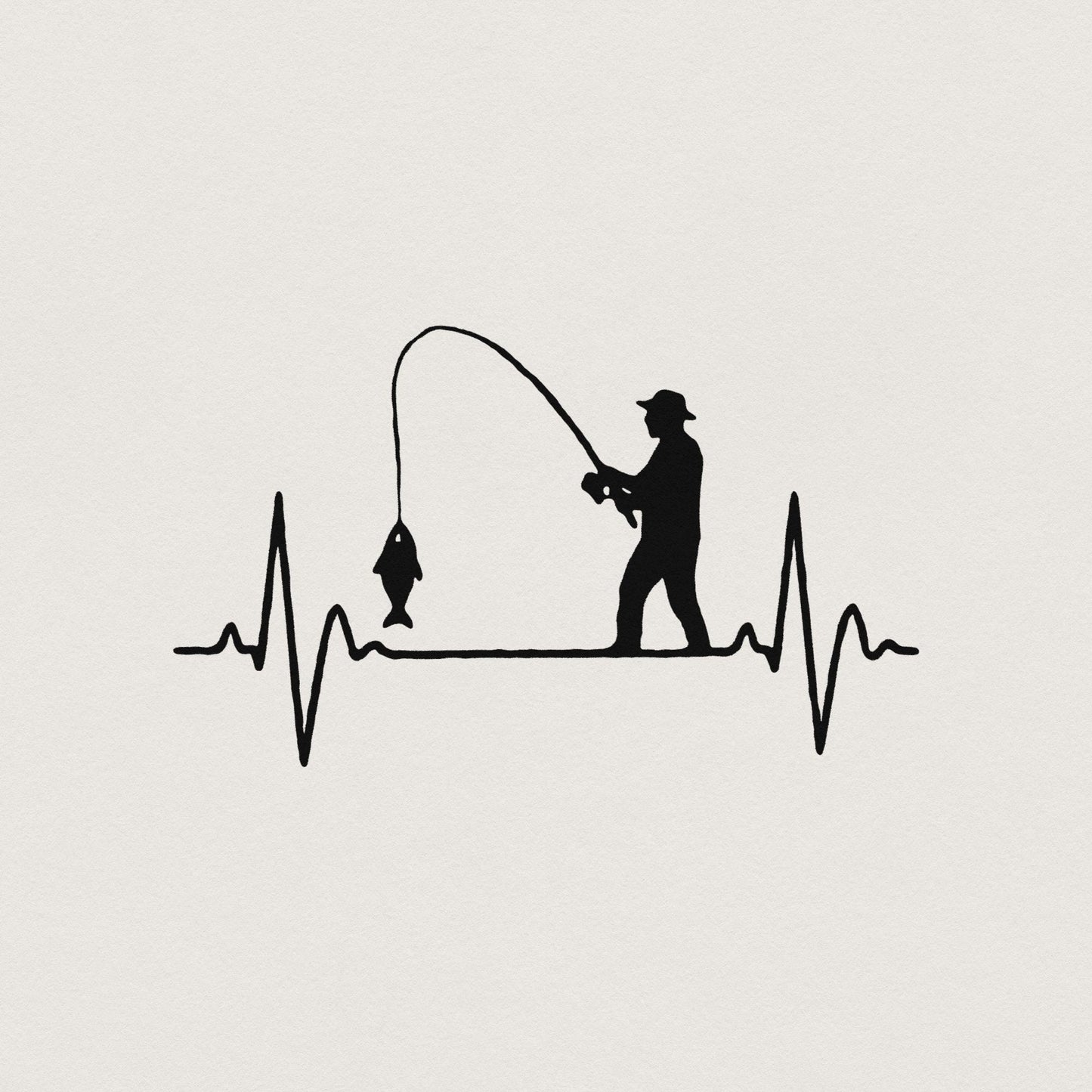 Fishing Heartbeat PNG, Fisherman Silhouette Digital Download - 300 DPI
