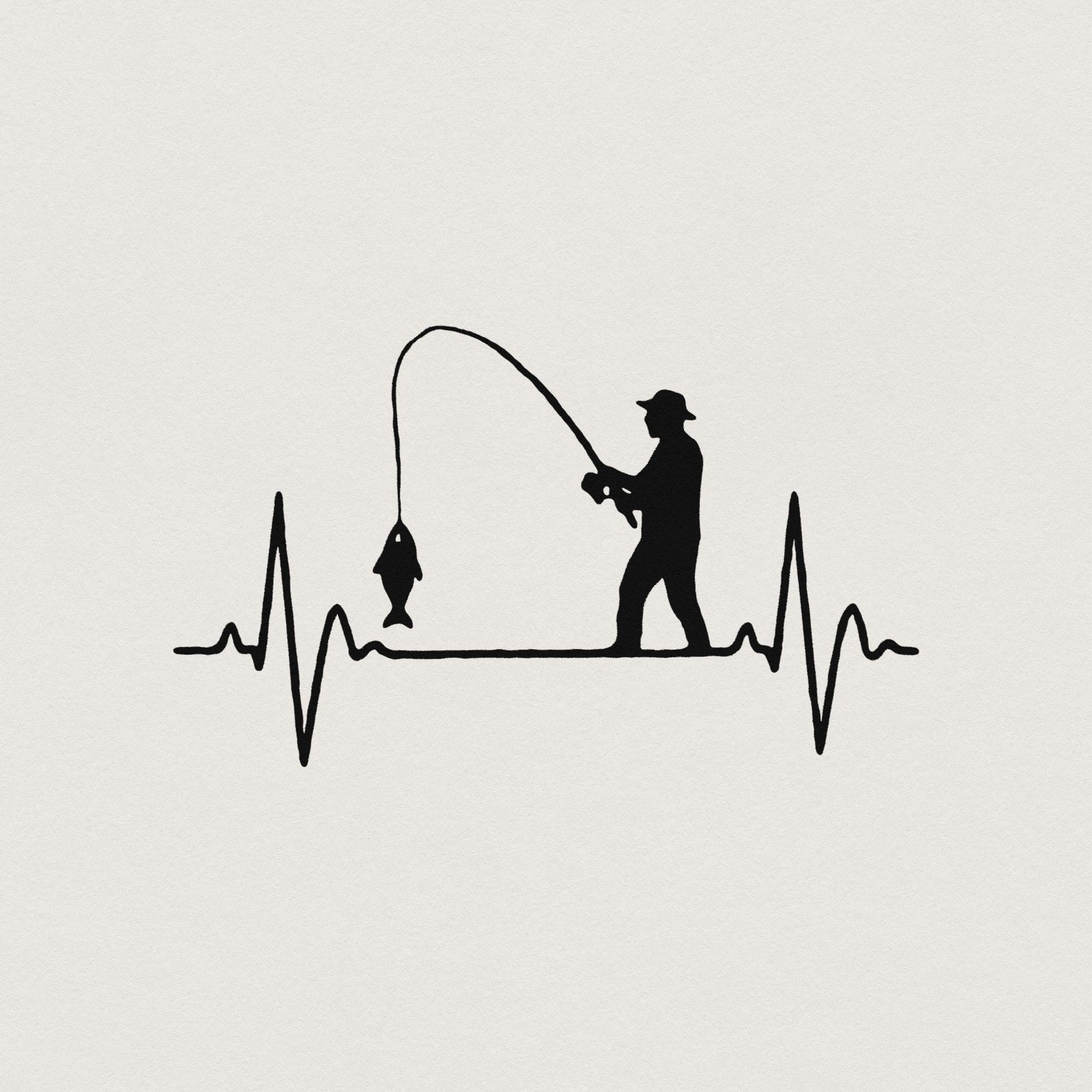 Fishing Heartbeat PNG, Fisherman Silhouette Digital Download - 300 DPI