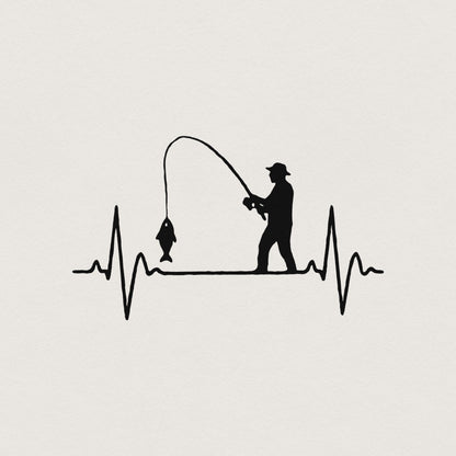 Fishing Heartbeat PNG, Fisherman Silhouette Digital Download - 300 DPI