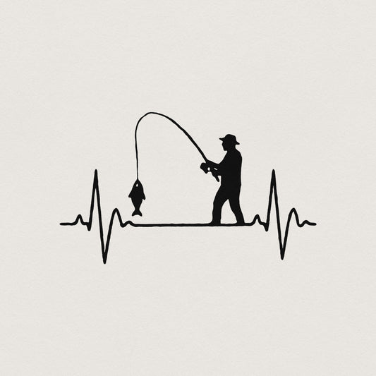 Fishing Heartbeat PNG, Fisherman Silhouette Digital Download - 300 DPI