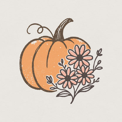 Pumpkin PNG, Fall Floral Pumpkin Digital Download - 300 DPI Design for