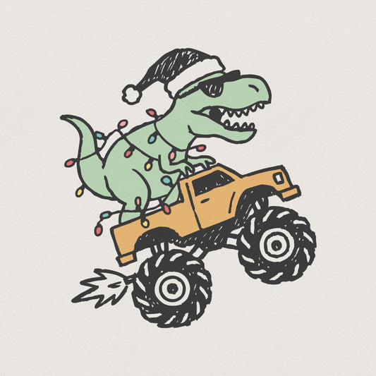 Dinosaur Monster Truck Christmas PNG, Festive T-Rex Digital Download -