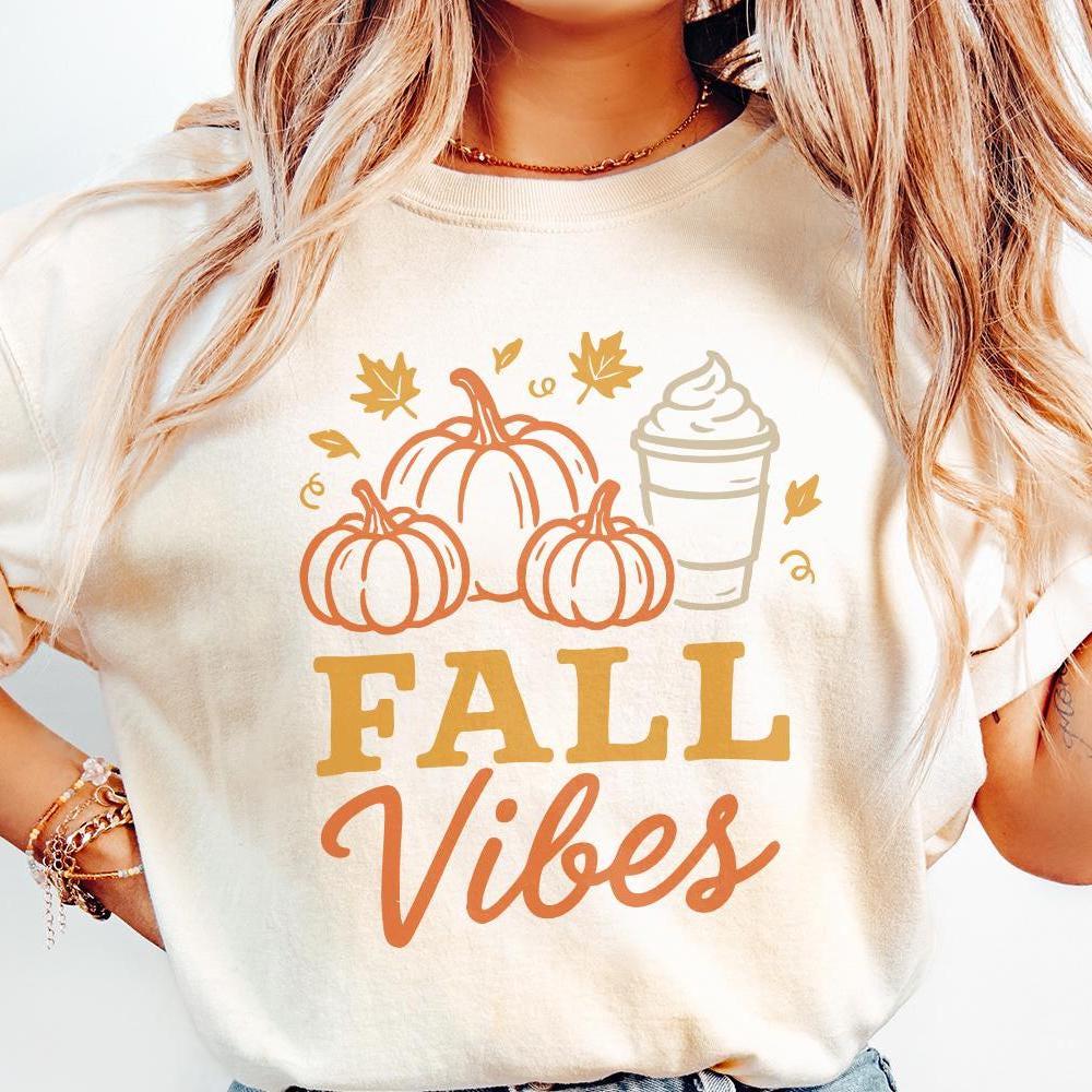 Fall Vibes PNG, Autumn Pumpkin Latte Art - 300 DPI Design for T-Shirt