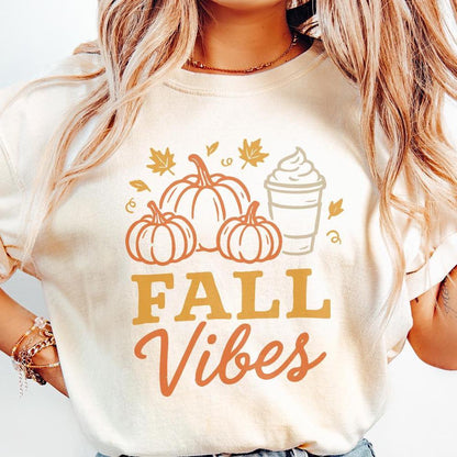 Fall Vibes PNG, Autumn Pumpkin Latte Art - 300 DPI Design for T-Shirt