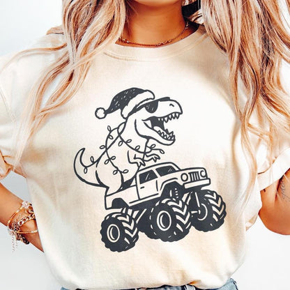 T-Rex Merry Christmas PNG, Dinosaur Monster Truck PNG - 300 DPI Design