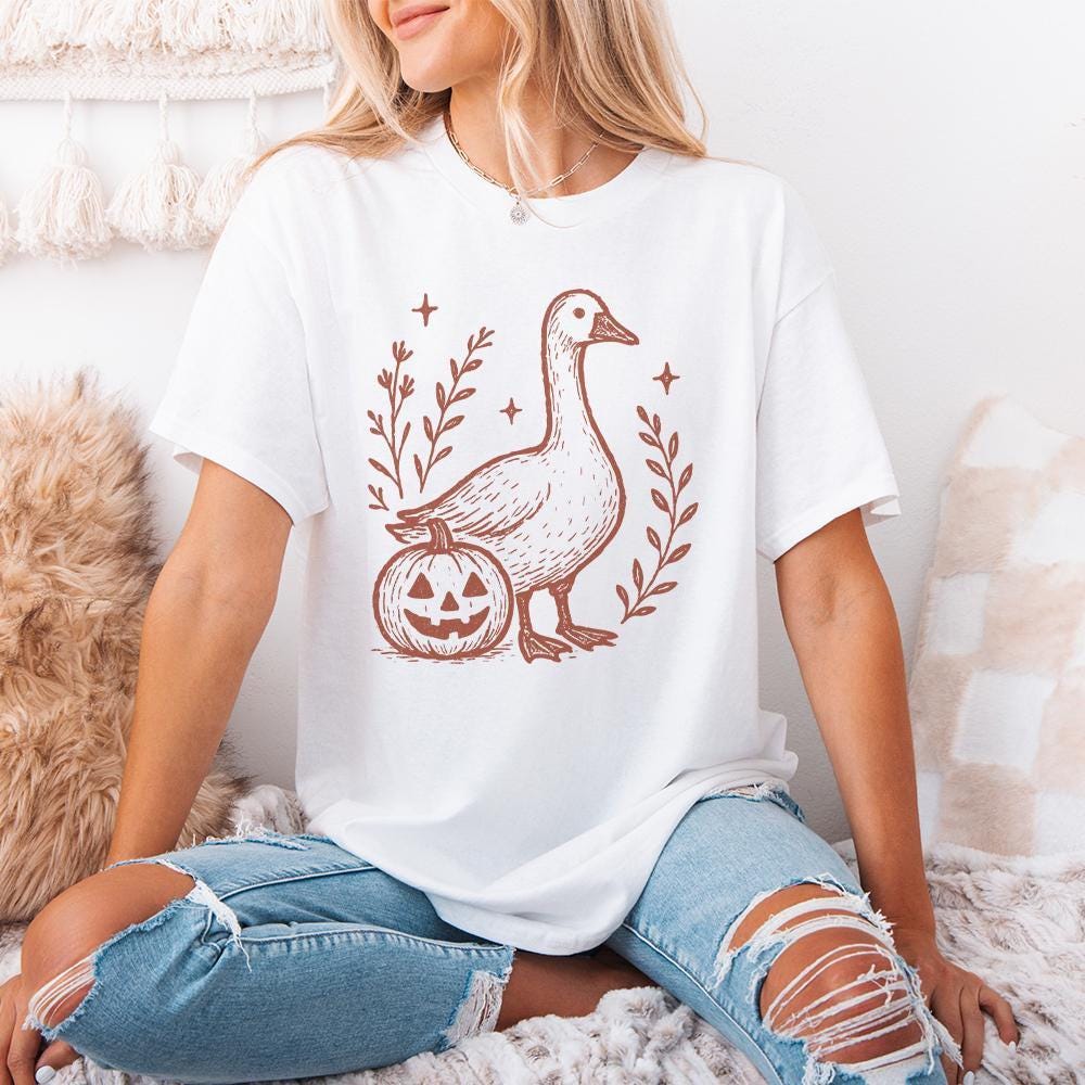 Goose And Pumpkin PNG, Halloween Digital Download - 300 DPI Design for