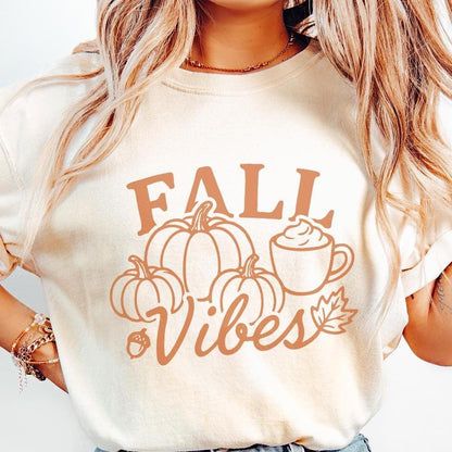 Fall Vibes PNG, Autumn Pumpkins and Coffee PNG - 300 DPI Design for T-Shirt