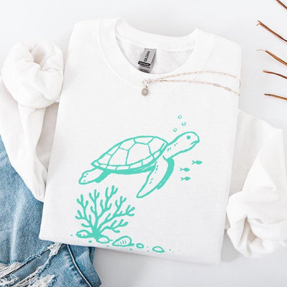 Sea Turtle PNG, Underwater Coral Illustration - 300 DPI Design for T-Shirt
