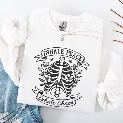 Inhale Peace Exhale Chaos PNG, Skeleton Floral Digital Download - 300 DPI