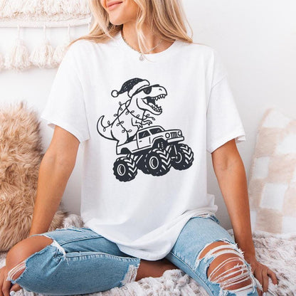T-Rex Merry Christmas PNG, Dinosaur Monster Truck PNG - 300 DPI Design
