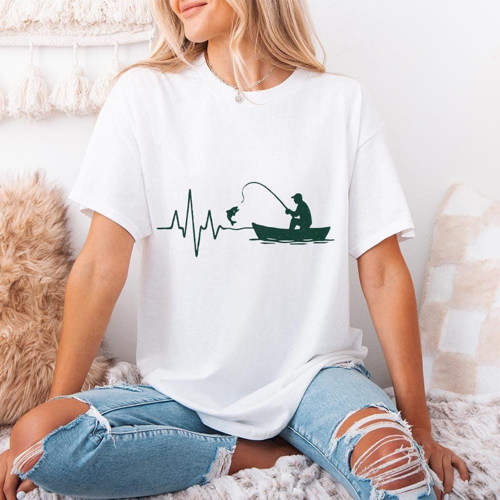 Fishing Heartbeat PNG, Digital Download - 300 DPI Design for T-Shirt