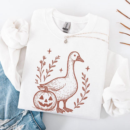 Goose And Pumpkin PNG, Halloween Digital Download - 300 DPI Design for