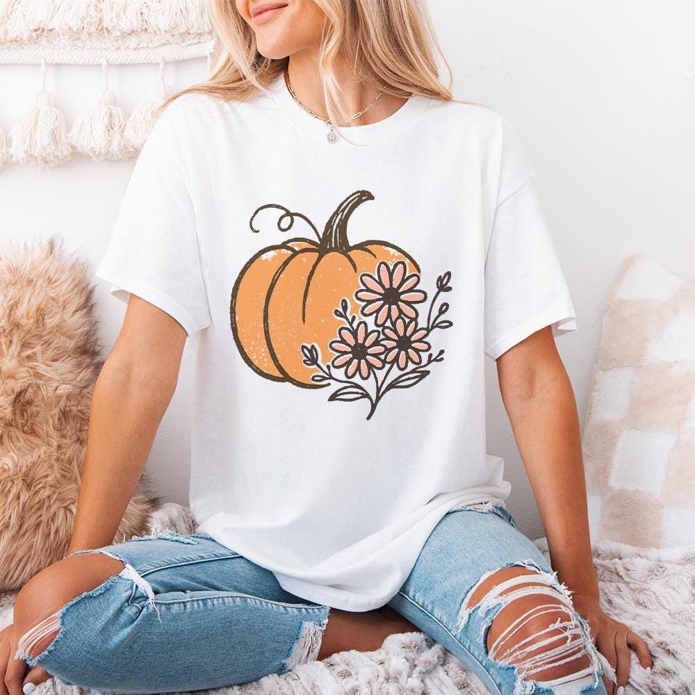 Pumpkin PNG, Fall Floral Pumpkin Digital Download - 300 DPI Design for