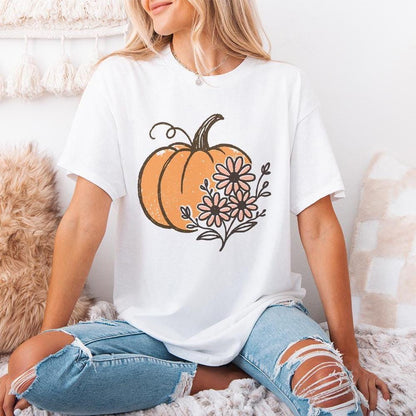 Pumpkin PNG, Fall Floral Pumpkin Digital Download - 300 DPI Design for