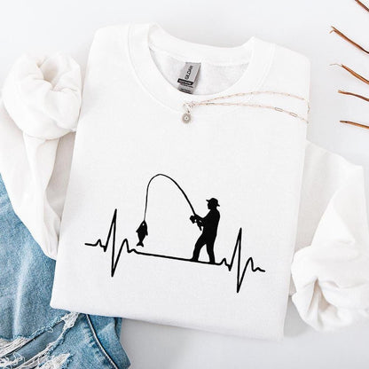 Fishing Heartbeat PNG, Fisherman Silhouette Digital Download - 300 DPI