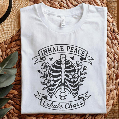 Inhale Peace Exhale Chaos PNG, Skeleton Floral Digital Download - 300 DPI