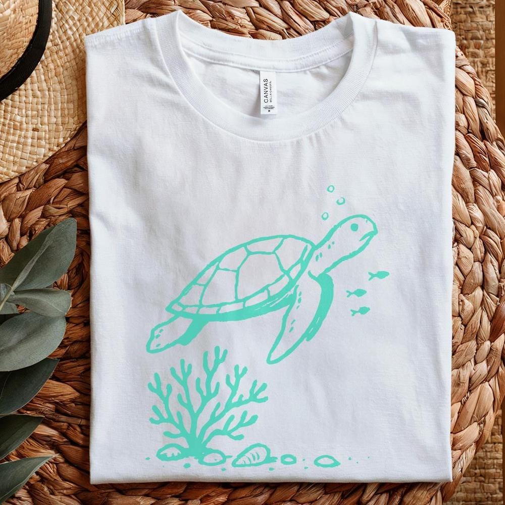 Sea Turtle PNG, Underwater Coral Illustration - 300 DPI Design for T-Shirt